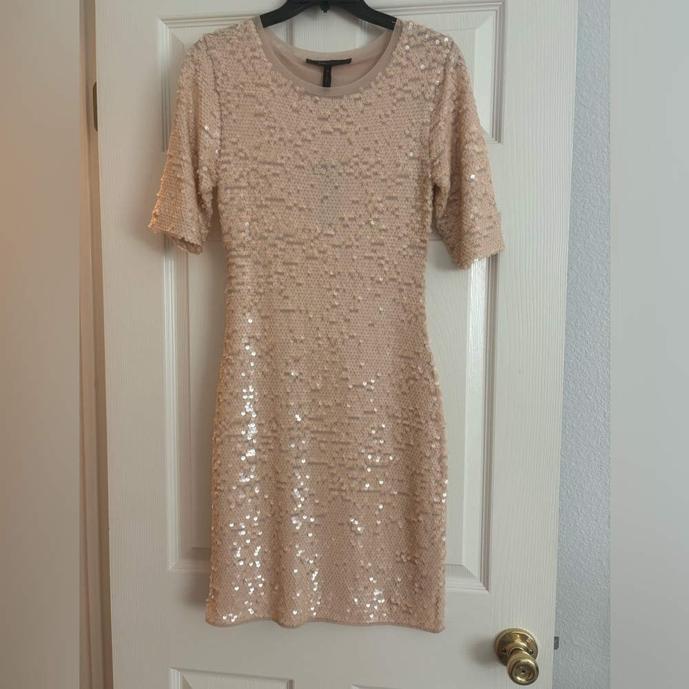 BCBG Martha Dress Small Cream/Nude Sequence